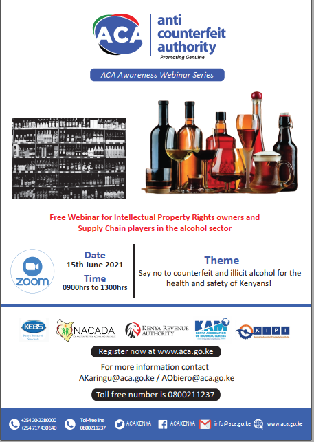 VIRTUAL SENSITIZATION OF THE INTELLECTUAL PROPERTY RIGHTS (IPR) OWNERS AND SUPPLY CHAIN PLAYERS IN THE ALCOHOL SECTOR – NAIROBI COUNTY   