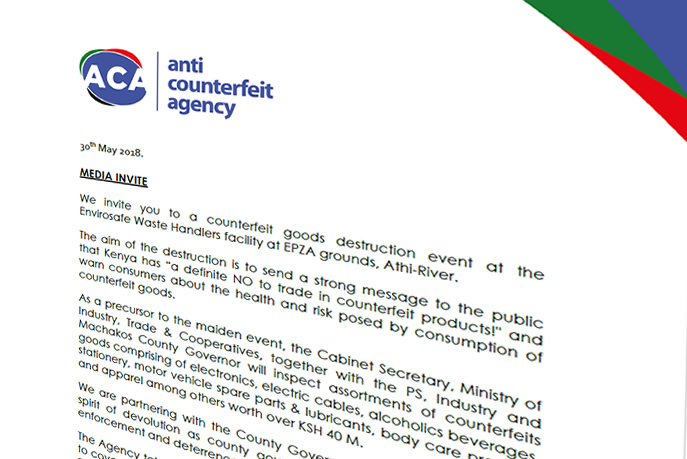 Media Invite - Destruction of Counterfeit Goods